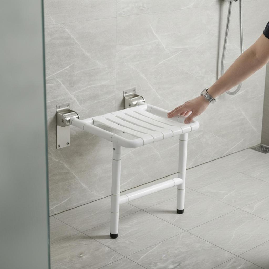 Wall-Mounted Shower Seat Space-Saving Bath Chair Sturdy for Elderly, Seniors