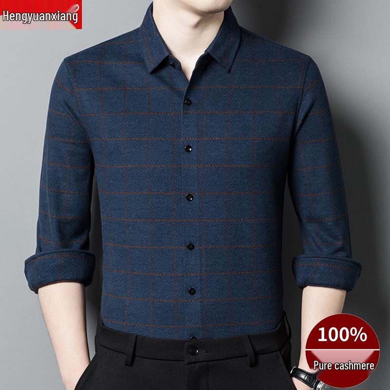 

Men s Premium Cashmere Wool Long Sleeve Shirt - Autumn/Winter Warm Business Casual 165/M