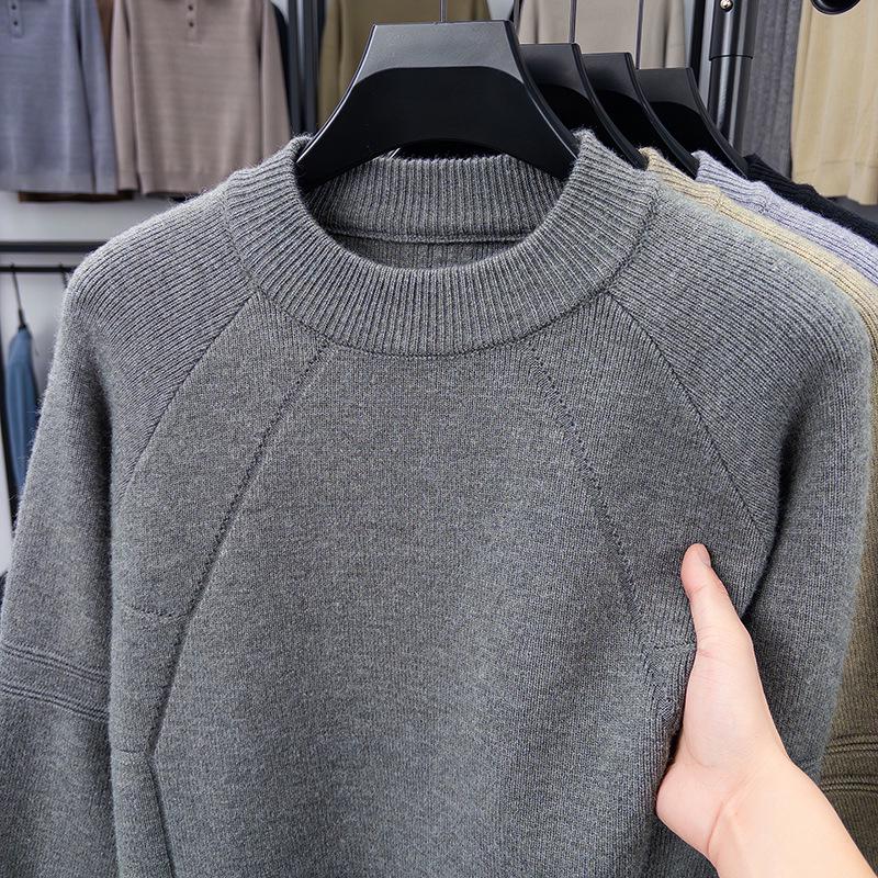 Men's Trendy Loose Fit Round Neck Sweater - Autumn/Winter 2025 Collection, Simple Solid Color Casual Knit Base Layer