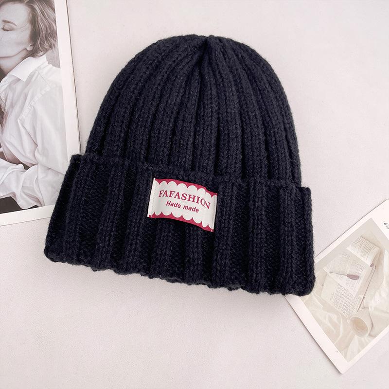 Large Head Circumference Knitted Hat for Women in Winter Korean Style All-match Cloth Label Pullover Cold Hat Showing Face Small Woolen Hat