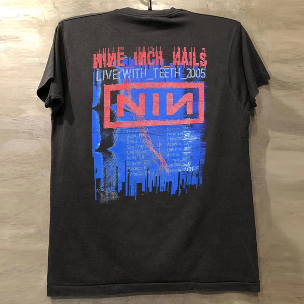 

Новая горячая распродажа Летняя винтажная американская футболка с коротким рукавом оверсайз с принтом хлопка от рок-группы Nine Inch Nails для мужчин и женщин 4XL