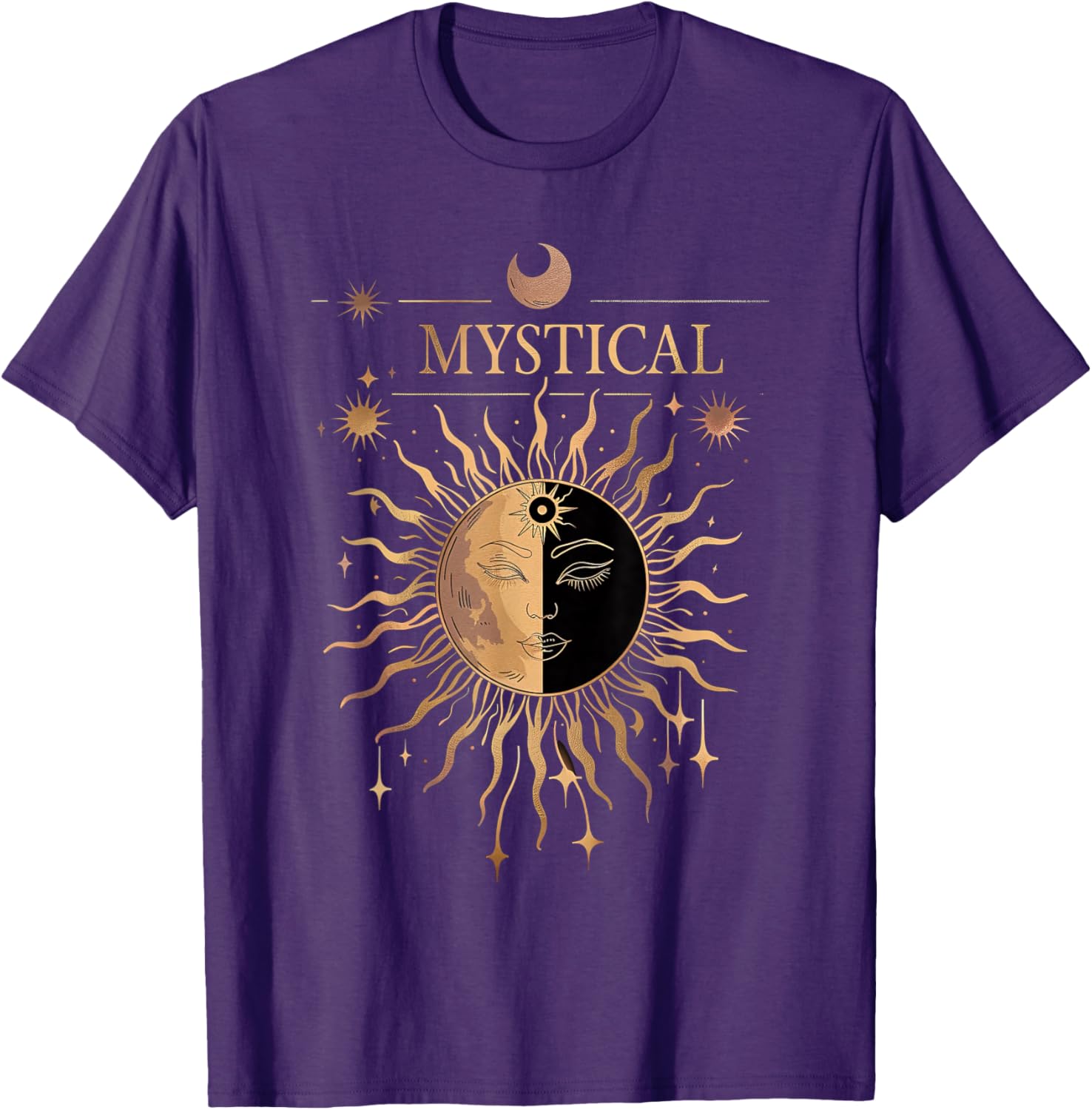 Mystical Sun Moon Face Graphic Tee Casual Cotton Breathable Short Sleeve T-Shirt Unisex S