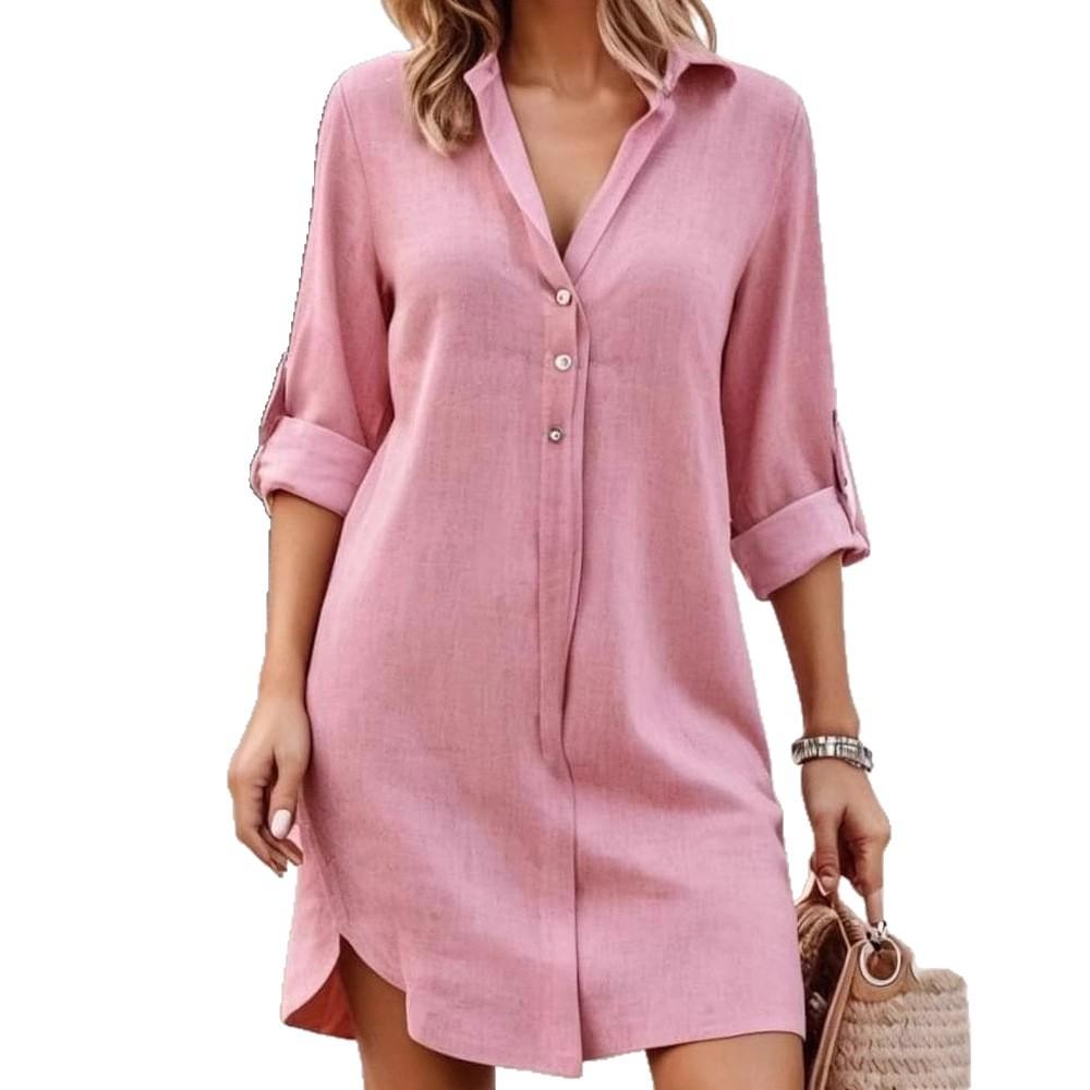 2025 New Autumn and Winter Women's Solid Color Casual Button Cardigan Long-sleeved Shirt Dress