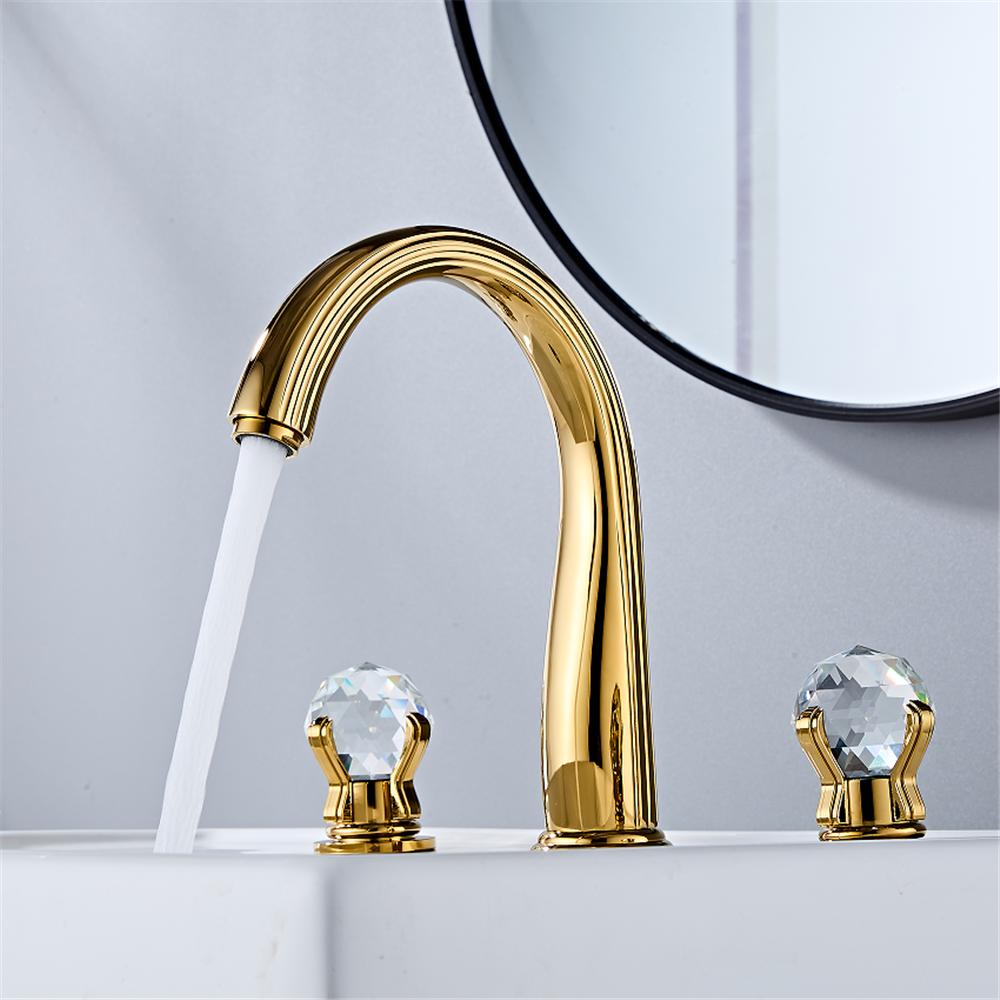Brass Crystal Bathroom faucet widespread Gold Basin faucet Lavotory Tap luxury Basin Mixer Hot And Cold shower room sink Faucet