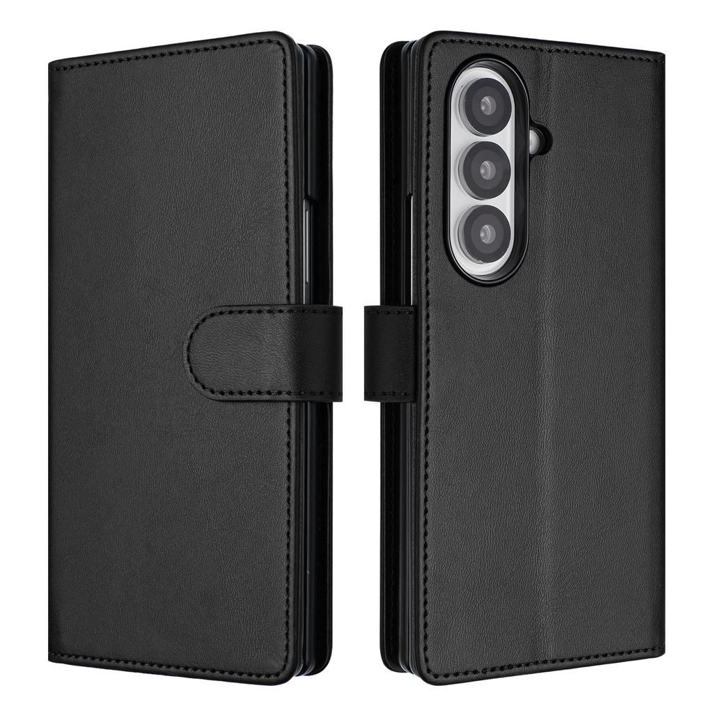 For Samsung Galaxy Z Fold7 5G Wallet Case RFID Blocking Calf Texture Leather Stand Phone Cover with Strap