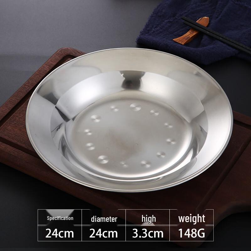 Yuzhuxun 24cm Thickened Stainless Steel Shallow Serving Plates (Set of 5)