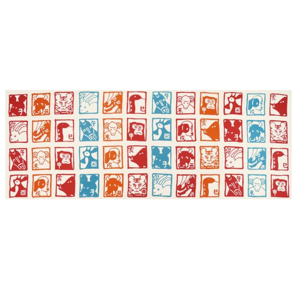 

Тенугуи Рука с Сделано в Зодиак Нива-зомэ Полотенце, Тю-сэн (окрашенный крашение), 100% хлопок, Япония,