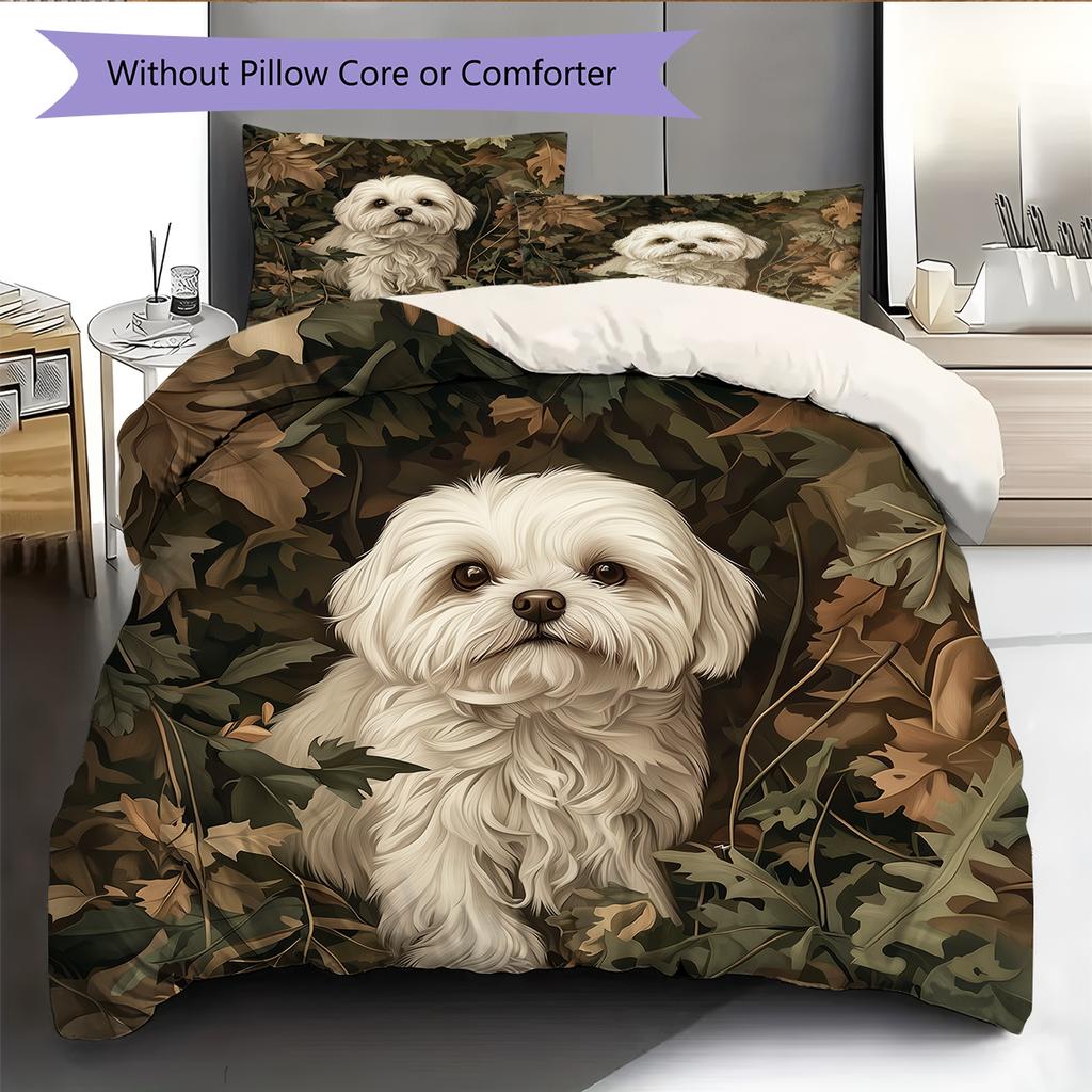 Maltese Pattern Bedding Home Decoration Birthday Gift (1 * Duvet Cover + 2 * Pillowcase, Without Core)