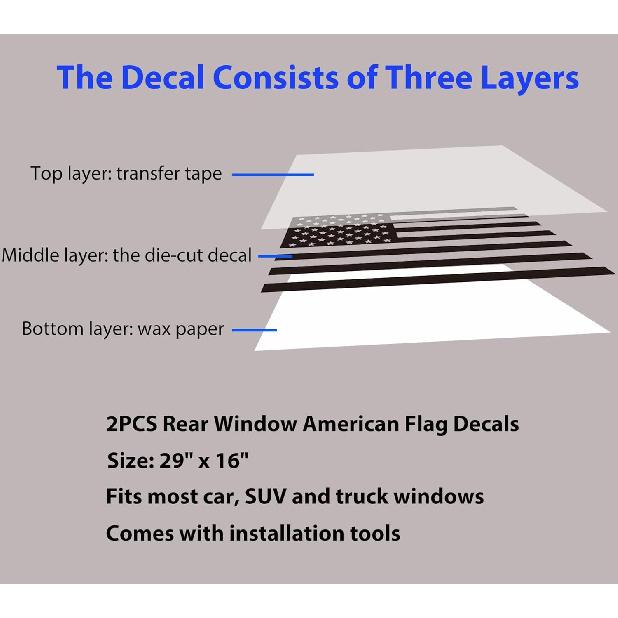 2PCS Rear Window American Flag Decals For Car SUV Trucks, Universal Back Side Window USA Flag Vinyl Sticker, Comes With Tallation Tools, Matte Black