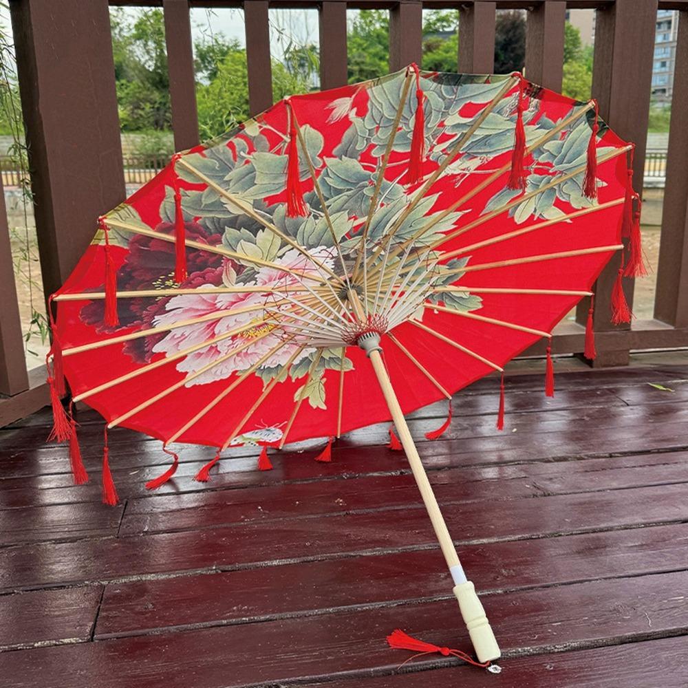 70cm Classical Oil Paper Umbrella Chinese Style Tassel Umbrella Silk Fabric Tassel Umbrella  Girls