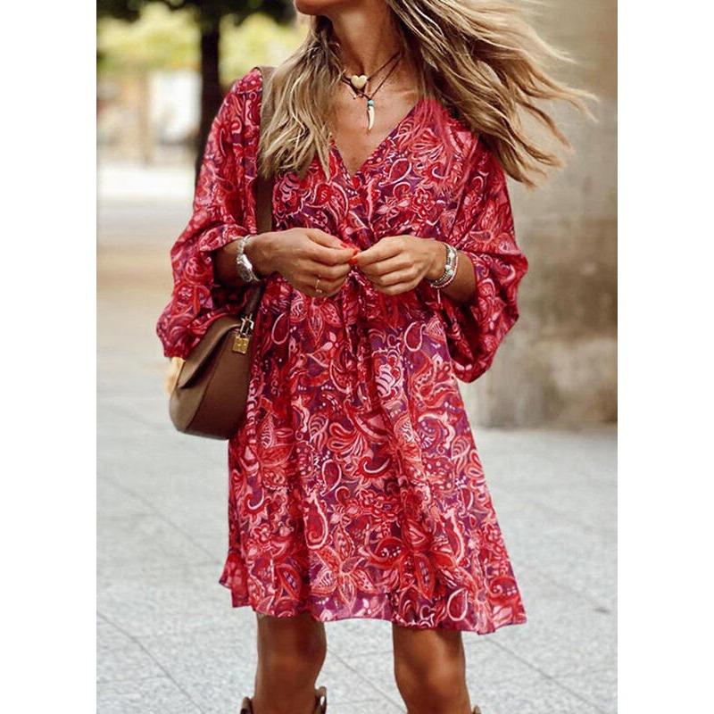 QICED Women s Fashion Summer Spring V-Neck Casual Dresses S