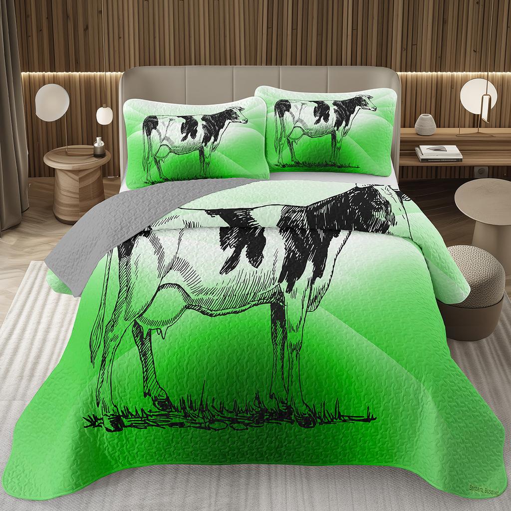 Cute Milk Cow Bedspread Cartoon Wildlife Coverlet Twin King Western Farm Animal Print Quilt Set For Kids Boys Girl Bedroom Decor
