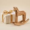 Shelf Horse Figurine in Natural Wood Finish, Small Rocking Horse Piece for Entryway Display, Cabinet Placement, Desk Styling, or Photo Scenes