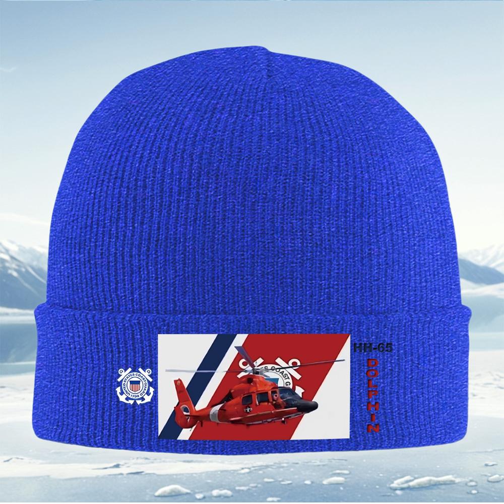 Coast Guard Helicopter and Flag Men Women Unisex Knitted Hat Beanie Pullover Cap Winter Thermal Warm Christmas Outdoor Cycling H