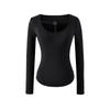 Spicy Girl Diamond Buckle Hollow U-Neck Plus Velvet Long-Sleeved Slim-Fit Top for Women - Stylish for Spring, Autumn & Winter