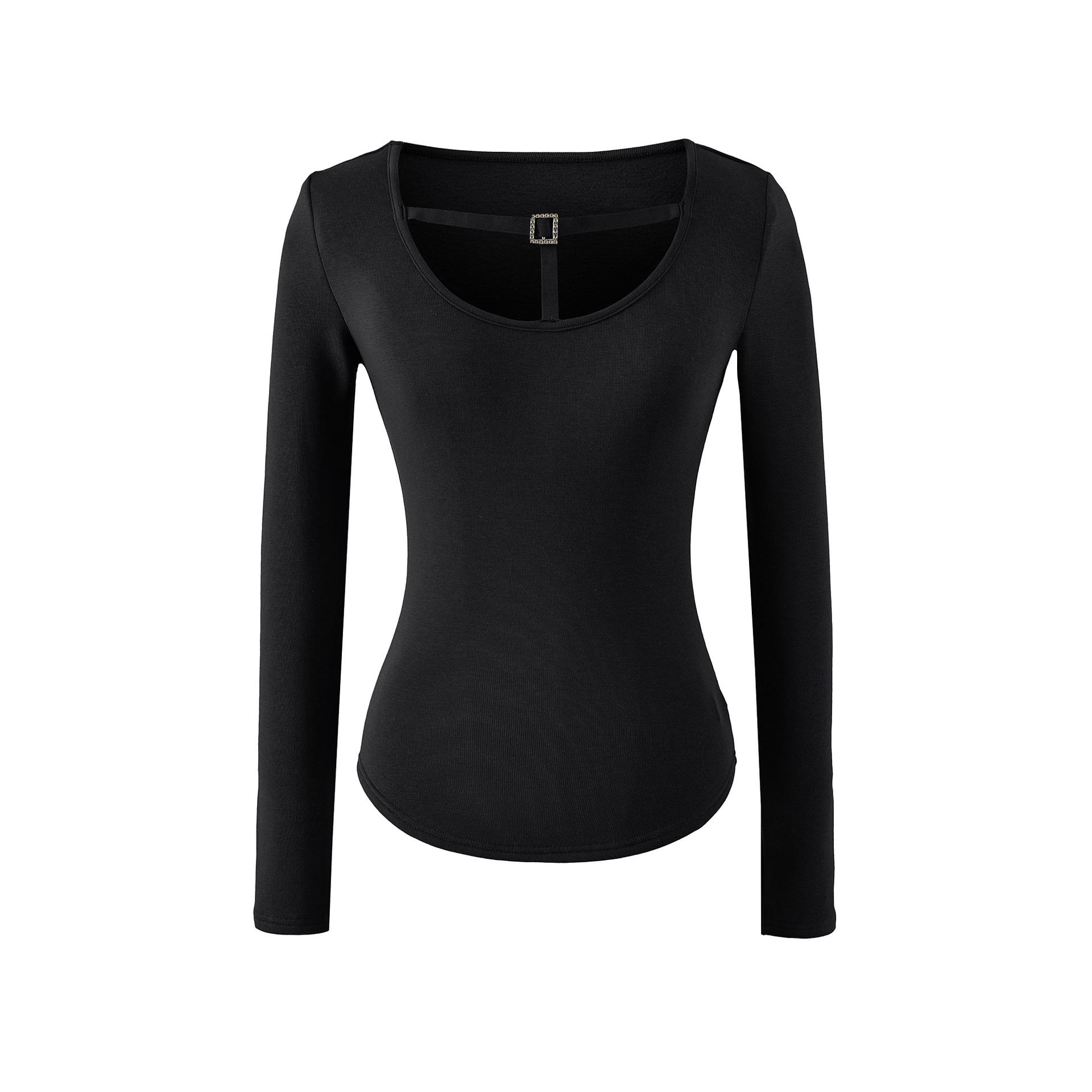 

Spicy Girl Diamond Buckle Hollow U-Neck Plus Velvet Long-Sleeved Slim-Fit Top for Women - Stylish for Spring, Autumn & Winter Medium чёрный