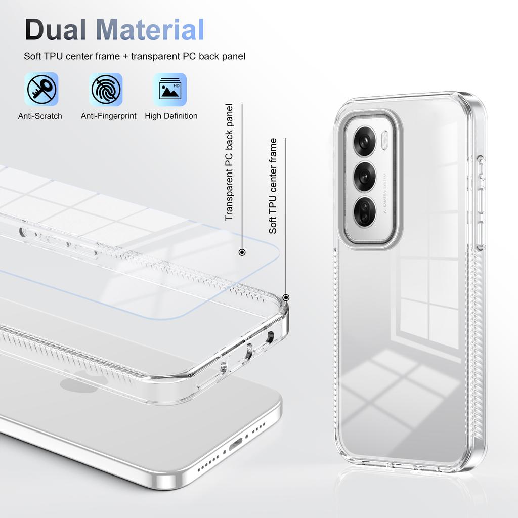 For Oppo Reno12 5G (Global) Clear Phone Case TPU+PC Anti-Slip Drop-Proof Back Cover