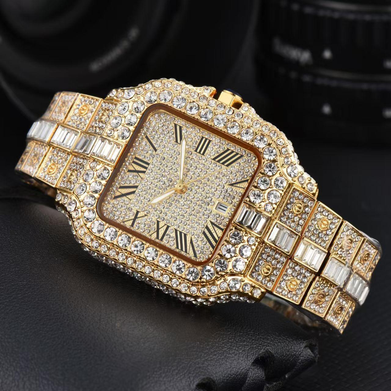 

Fashion square with diamonds full of diamonds Roman pattern scale men s watch women s watch quartz watch