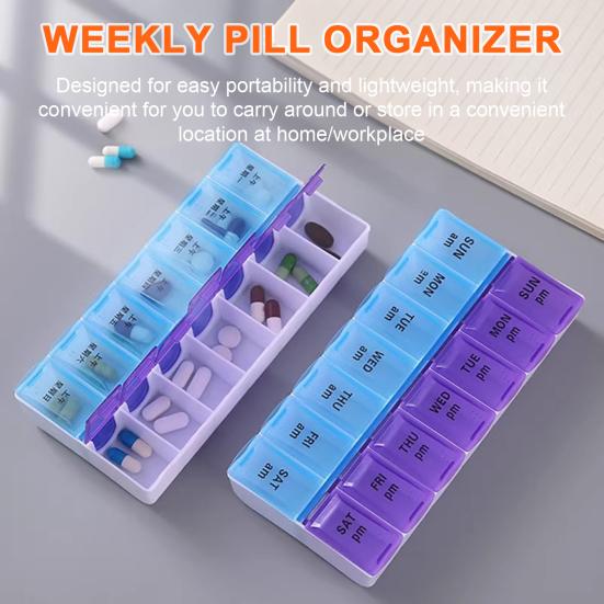 7 Day Weekly AM PM Pill Organizer Large Pill Box with 14 Compartments Twice Daily Medication Supplement Case