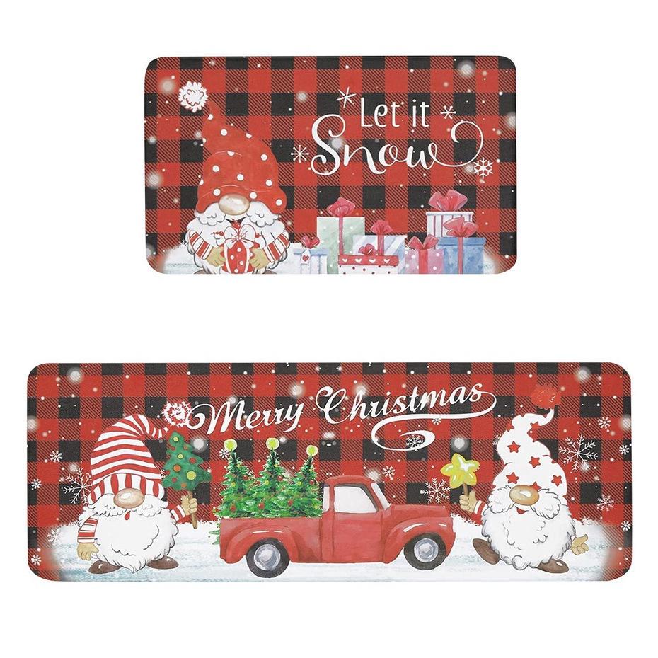 Cross-Border Christmas Holiday Two-Piece Kitchen Mat Set - Oil-Absorbing, Dirt-Resistant