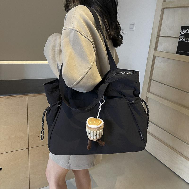 Large Capacity Go Out Canvas Bag Light Casual Messenger Bag Women's Multi-functional Trendy Solid Color Simple Student Shoulder Bag