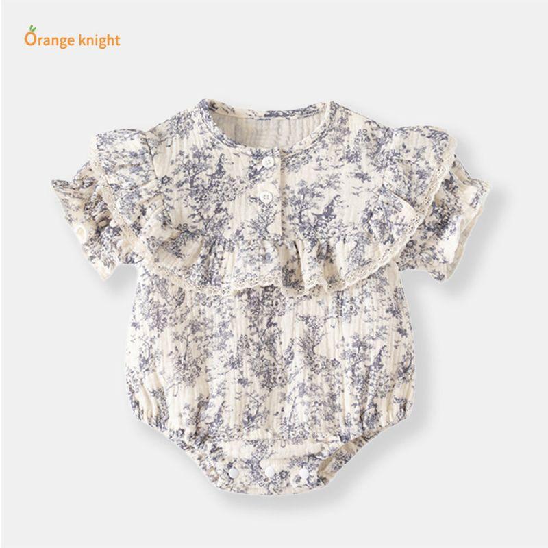 New Chinese-Style Ink Painting Design Romper for Young Girls, Fashionable and Versatile Summer Style, Exquisite One-Piece Crawling Suit
