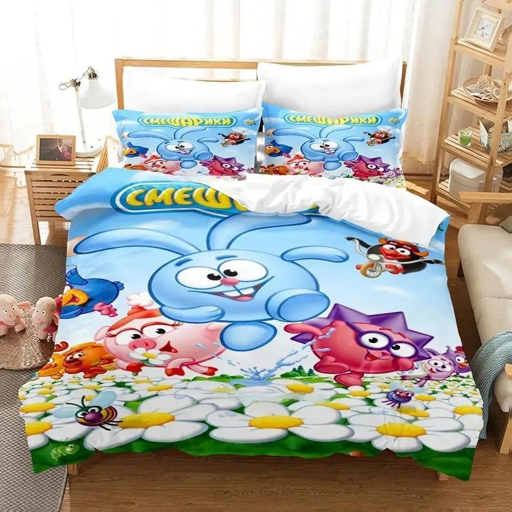 Smeshariki Povlečení Jednolůžko Twin Plná Queen King Size Postelová sada Dospělý Dítě Ložnice Sady povlečení 3D Tisk Anime Sada prostěradel