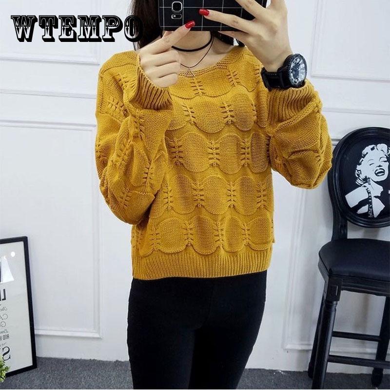 

Весенне-осенний женский свободный короткий свитер с круглым вырезом, модный однотонный свитер с длинными рукавами