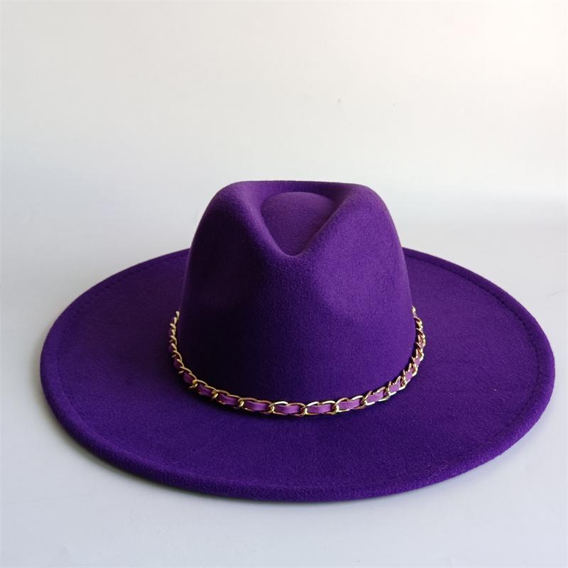 Yellow Fashion Fedora Hat With Colorful Chain 9.5Cm Wide Brim Hat For Women Winter Men'S Hat Cowboy Felt Hat Sombreros