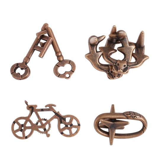 4Pcs Metal Brain Teaser Puzzle Lock Educational 3D Lock Game Kids Adults Mind Logic IQ Test Unlock Interlock Toy Toddlers Boys Girls Gift