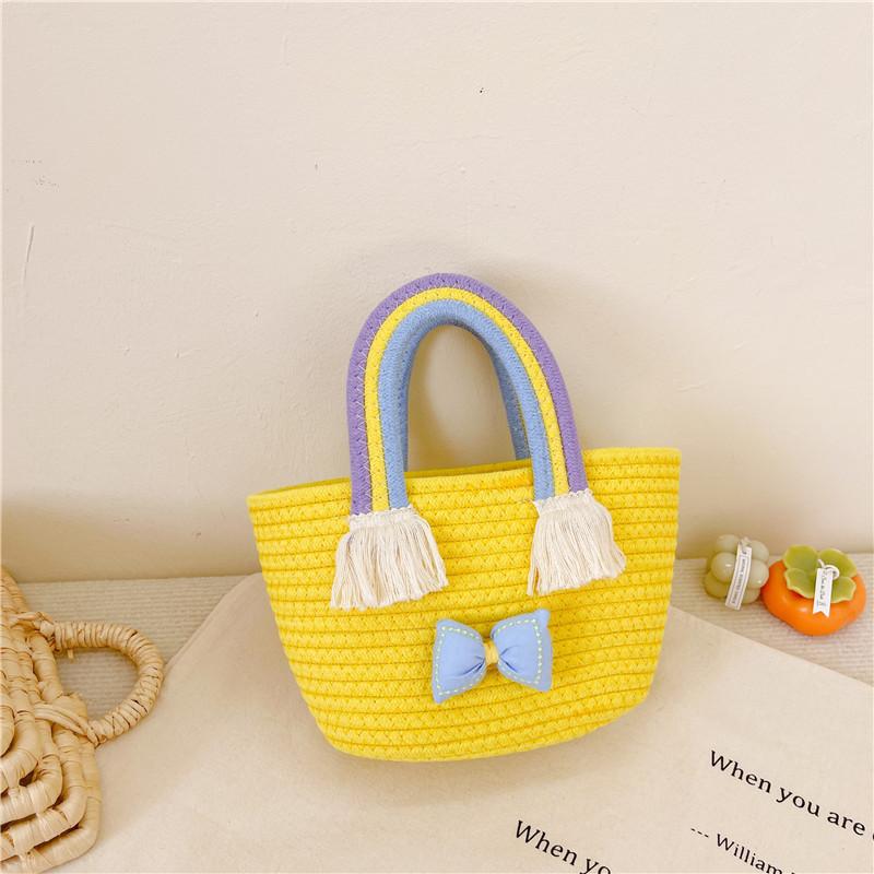

Cute Rainbow Handbag For Little Girls Adorable New Woven Bag With Bow Design StyleA