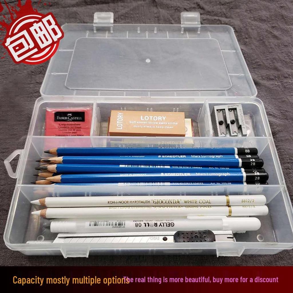 Konststudenters pennskrin med stor kapacitet: Enkel/Dubbel Lagerförvaring för Pennor, Kolkritor, Verktyg - Transparent