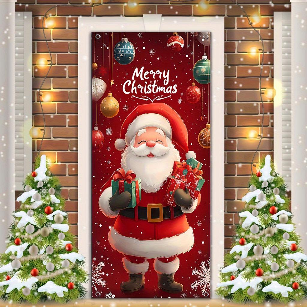 1 piece 2D cute Santa Claus themed door cover washable and reusable