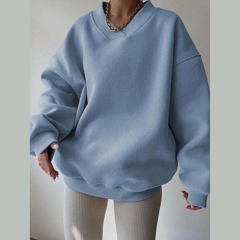 Women's O-neck Oversize Sweatshirt Fall Winter Fashion Loose Solid Color Hoodie Versatile Causal Long Sleeve Pullover