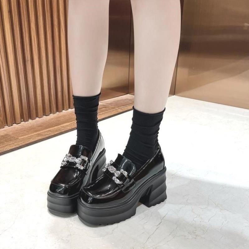 Women's Loafer Shoes  Spring Autumn New  British Style Chunky Heel Thick High Heel Versatile Small Leather Shoes