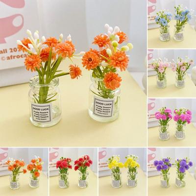 Mini Flower Vase Refrigerator Magnet with Fake Flower 3D Miniature Plants Vase Fridge Magnet Home Office Kitchen Decoration