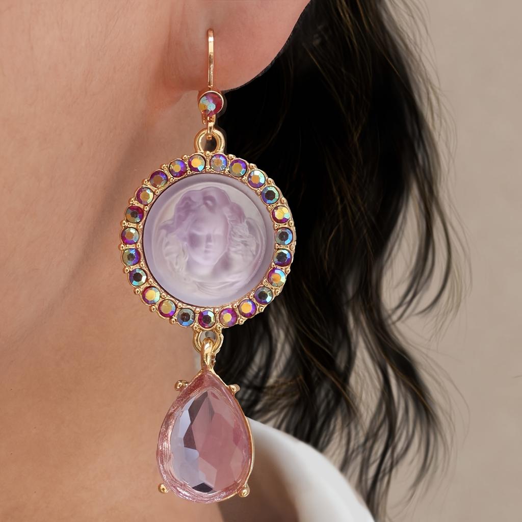 [Pair of Angelic Earrings] Vintage-Inspired Angelic Earrings with Sparkling Rhinestones, Star & Heart Charms - Zinc Alloy, Perfect for Women's Date Ni