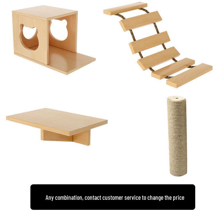 In Stock Wall-Mounted Solid Wood Cat Climbing Frame, Cat Tree, and Scratching Post