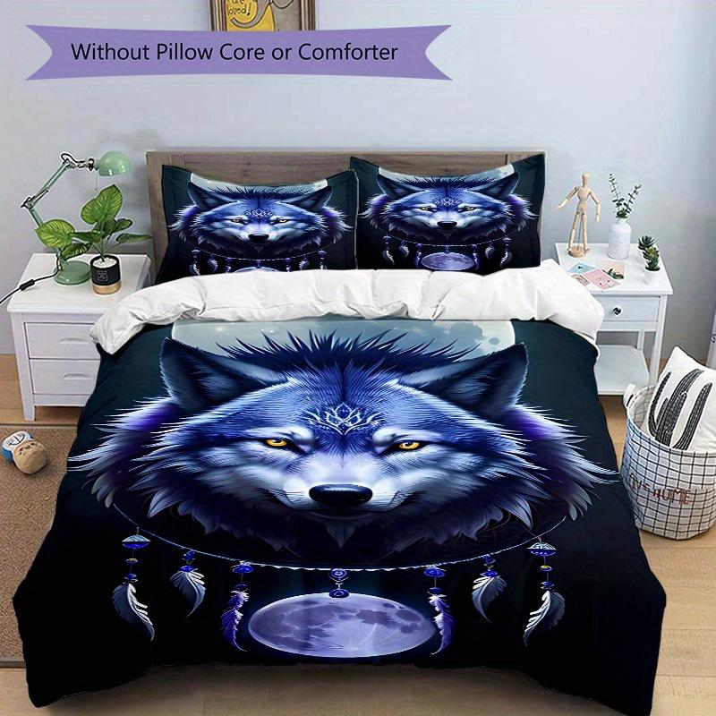 3pcs Set Wolf Moon 1 Quilt Cover + 2 Pillowcases, All Seasons Bedroom Setting, Perfect for Home and Dorm Decor A182