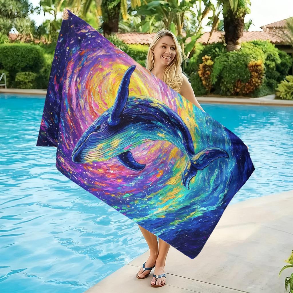 1PC Colorful Starry Whale Beach Towel Quick-drying Towel Suitable for Seaside Pool Camping Vacation Yoga For Family Friends