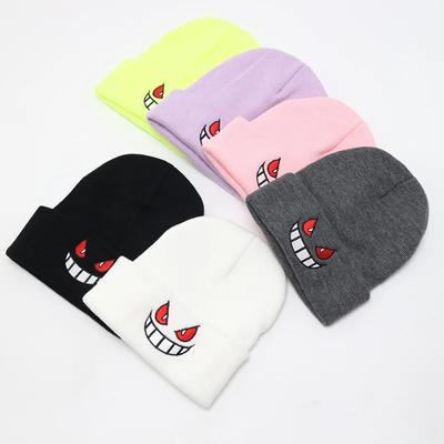Anime Beanie Hats Funny Beanie Eyes Mouth Hat Winter Skiing Warm Cap Soft Headwear Elasticity Cartoons Beanie for Men and Women