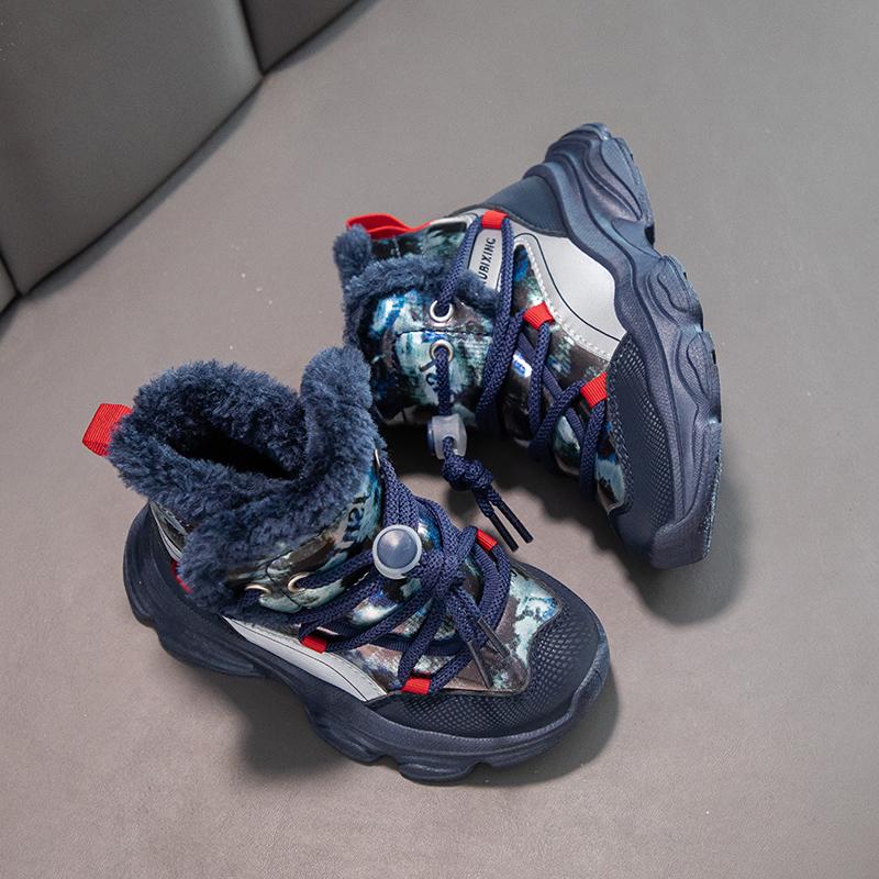 Children's Winter Fashionable Fleece Warm Cotton Boots Outdoor Casual High Top Snow Boots Casual Cotton Shoes