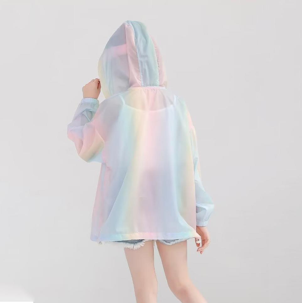 Girls Summer Sun Protection Coat Rainbow Thin Style Princess Jacket Outdoor Activity 3-12 Years Children Clothing