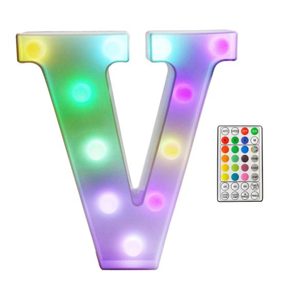 LED Letter Lamp with Remote Control, Dimmable Marquee Alphabet Light for Wedding Birthday Party, Indoor Outdoor Letter Light V