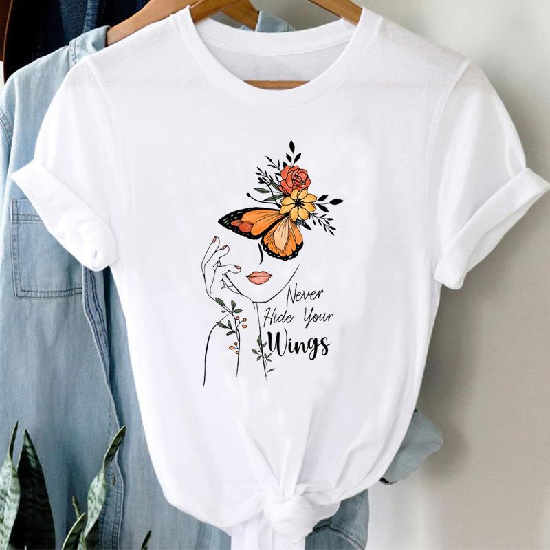(European Size)  90s Print Women Love Trend Style Cute Lady Short Sleeve Tee Top Clothing Casual Fashion Tshirt Female Graphic T-shirt