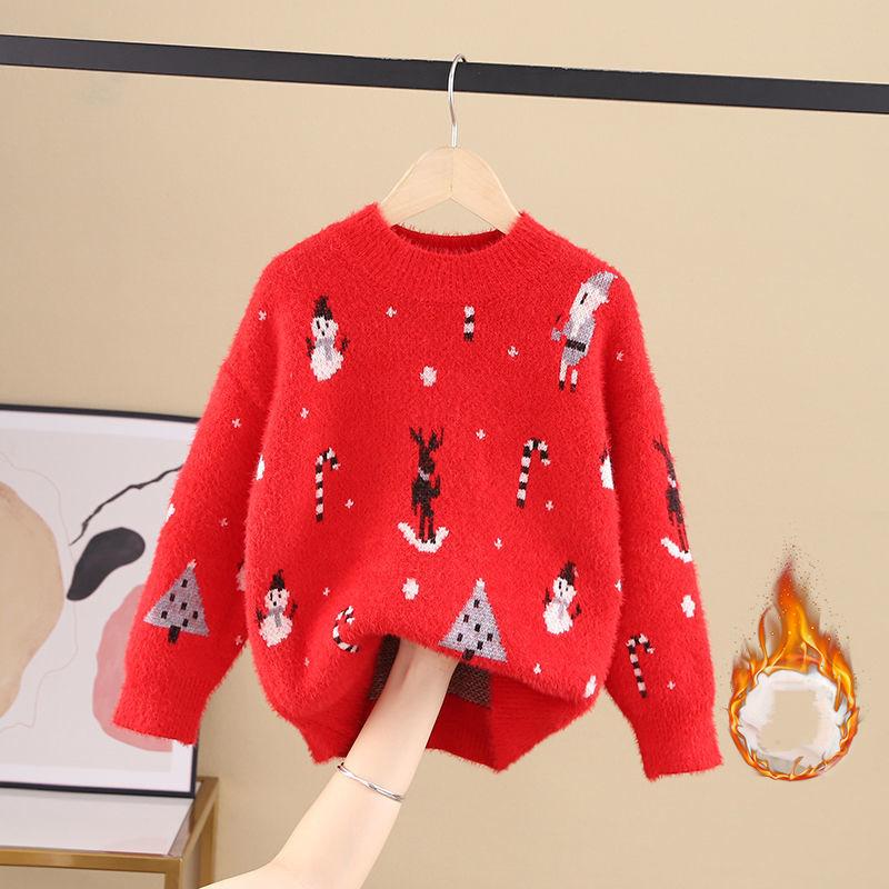 

Свитер для девочек и мальчиков, пуловер, осенне-зимний бархат, утолщенная рождественская трикотажная футболка, свитера для детей 140
