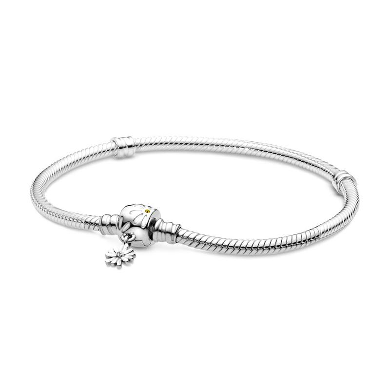 Pandora Moments Daisy Chain Clasp Snake Bone Chain 925 Silver Bracelet Women s 598776C01