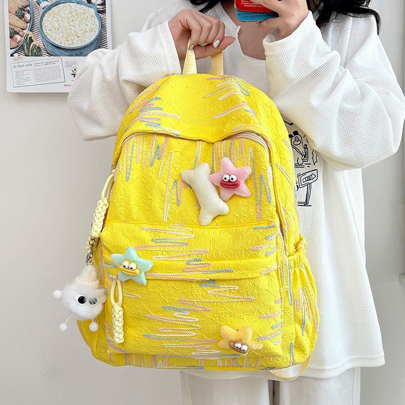 Large Capacity Women S Backpack  Versatile Style Outdoors Student Schoolbag Laptop Bag Yellow with charms