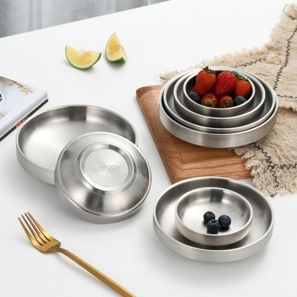 New 304 Stainless Steel Dish Plate Kitchen Flat Bottom Seasoning Bowl Thickened Dinner Plate Restaurant Tableware