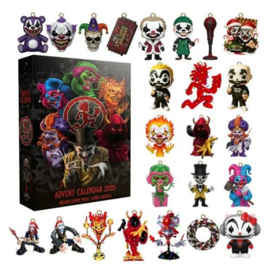 2025 Crazy Clowns Adventní kalendář Krabička Akrylová ozdoba Temný karneval Ozdoba na vánoční stromek Odpočítávání Sváteční dekorace